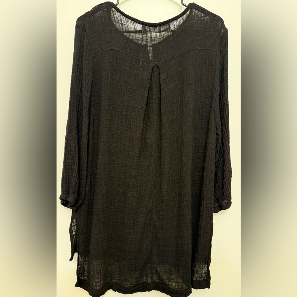 M. Rena Black Crinkle Gauze Boho Tunic Top L Made in USA Lagenlook - Picture 8 of 8